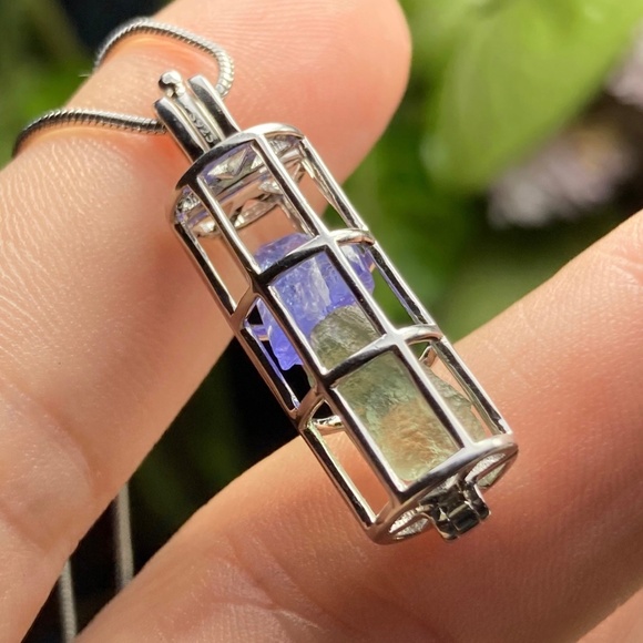 Moldavite, Tanzanite & Herkimer Diamond Pendant - Picture 3 of 9